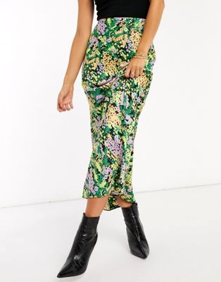 Атласная юбка макси с цветочным