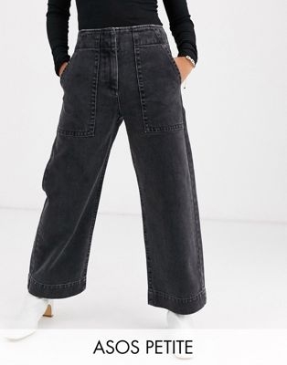 Черные укороченные широкие джинсы Petite