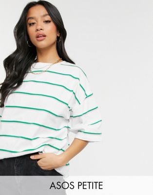 Белая футболка в стиле super oversized в смешанную полоску розового и зеленого цвета Petite