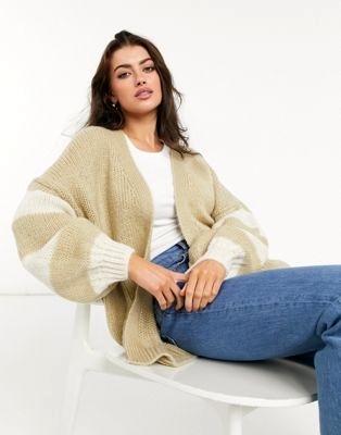 Бежевый кардиган в стиле oversized в полоску