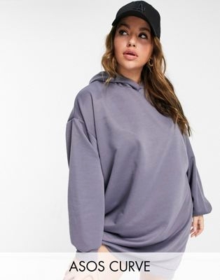 Грифельно-Сероватое платье-худи мини в стиле oversized Curve