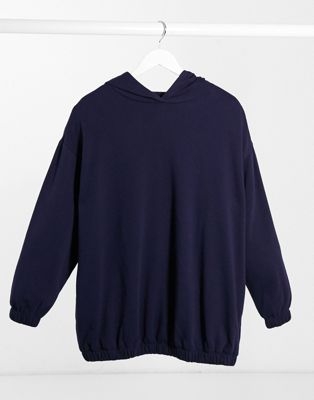 Худи-кокон в стиле oversized с боковыми карманами темно-синего цвета от комплекта
