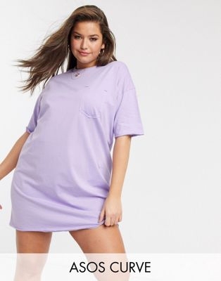 Лавандовое платье-футболка в стиле oversized с карманом Curve