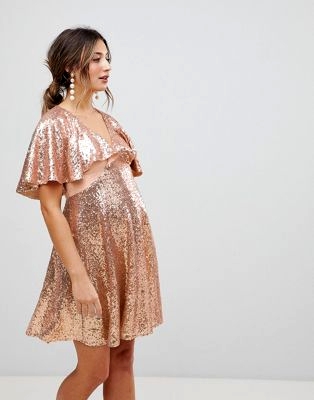 Платье мини с пайетками и расклешенными рукавами Maternity
