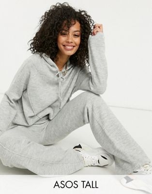 Трикотажный комплект из худи в стиле oversized и широких штанов серого цвета Tall