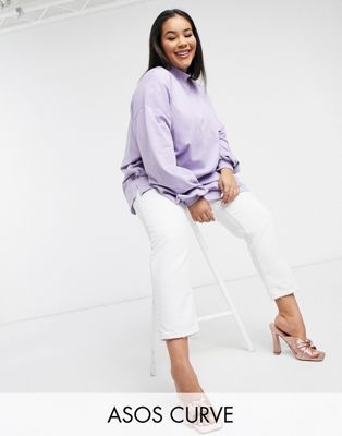 Сиреневый легкий свитшот в стиле oversized с высоким воротом и манжетами в рубчик Curve