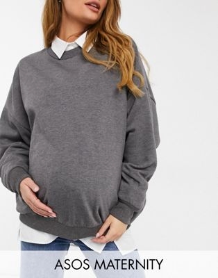 Свитшот-кокон в стиле oversized темно-серого меланжевого цвета Maternity