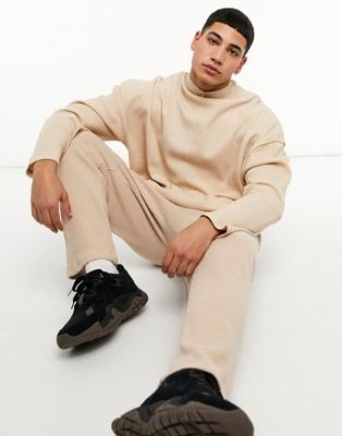 knitted co-ord boiled wool in navy with patch pockets