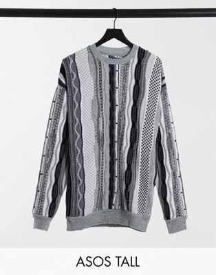 Вязаный фактурный oversized-джемпер с монохромным узором Tall